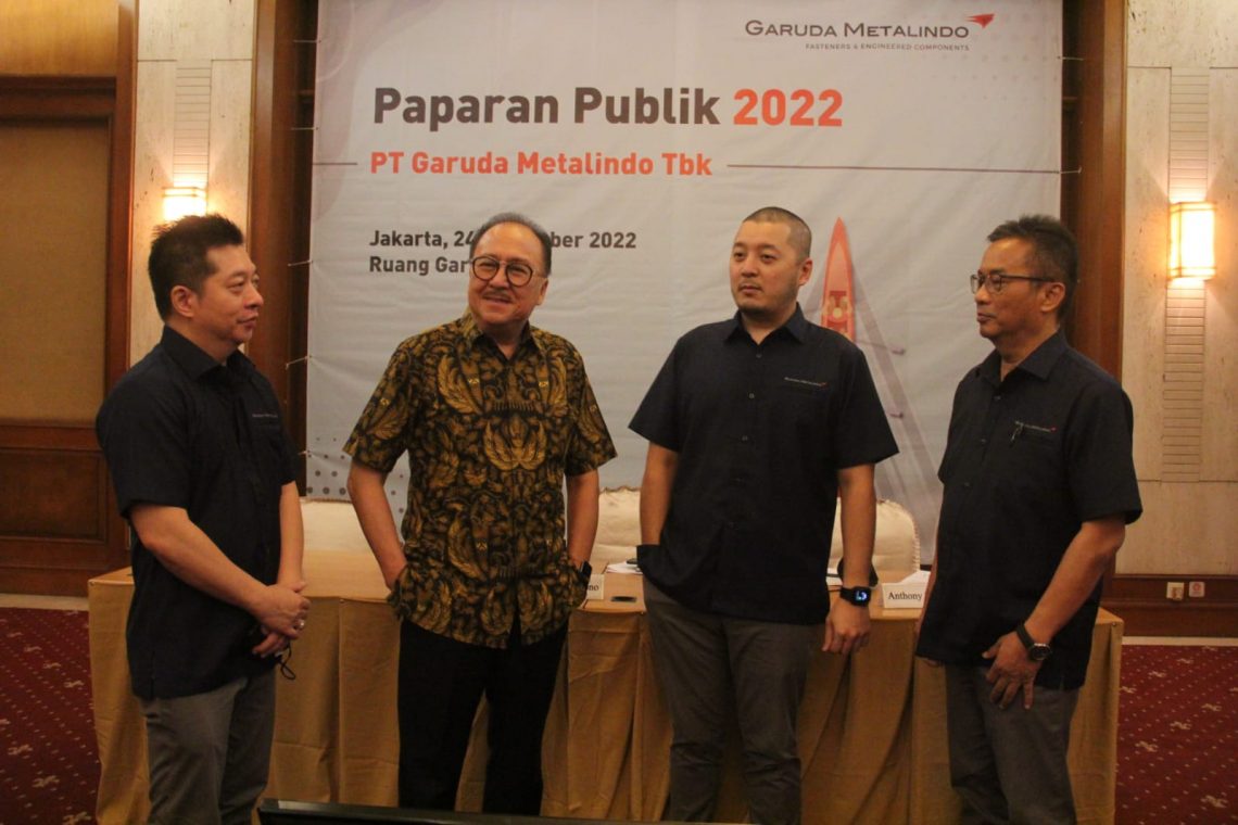 PT Garuda Metalindo Tbk (BOLT) mencatatkan peningkatan penjualan konsolidasi bersih9M22 sebesar 23,28 persen dibandingkan 9M21.