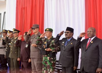Sinergi Satgas Yonif 721/Mks Bersama Forkopimda Lanny Jaya Laksanakan Upacara Peringatan Hari Lahir Pancasila 2024