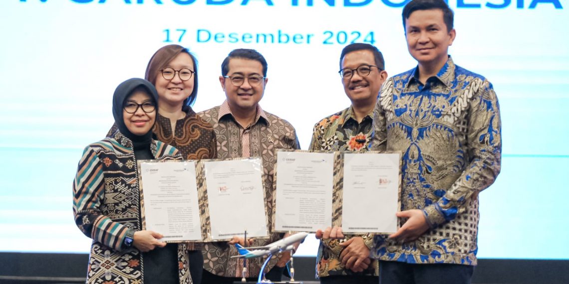 Kementerian Ekonomi Kreatif/Badan Ekonomi Kreatif Promosikan Produk Lokal, Menekraf MoU dengan Garuda Indonesia